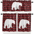 thumbnail image 1 of 3 Piece Christmas Polar Bear Snowflake Kitchen Curtains, Tier and Valance Rod Pocket Window Curtains Set Red Black Check Cafe Curtains for Kitchen Valances Window Treatment 54X18in+27x24in×2, 1 of 5