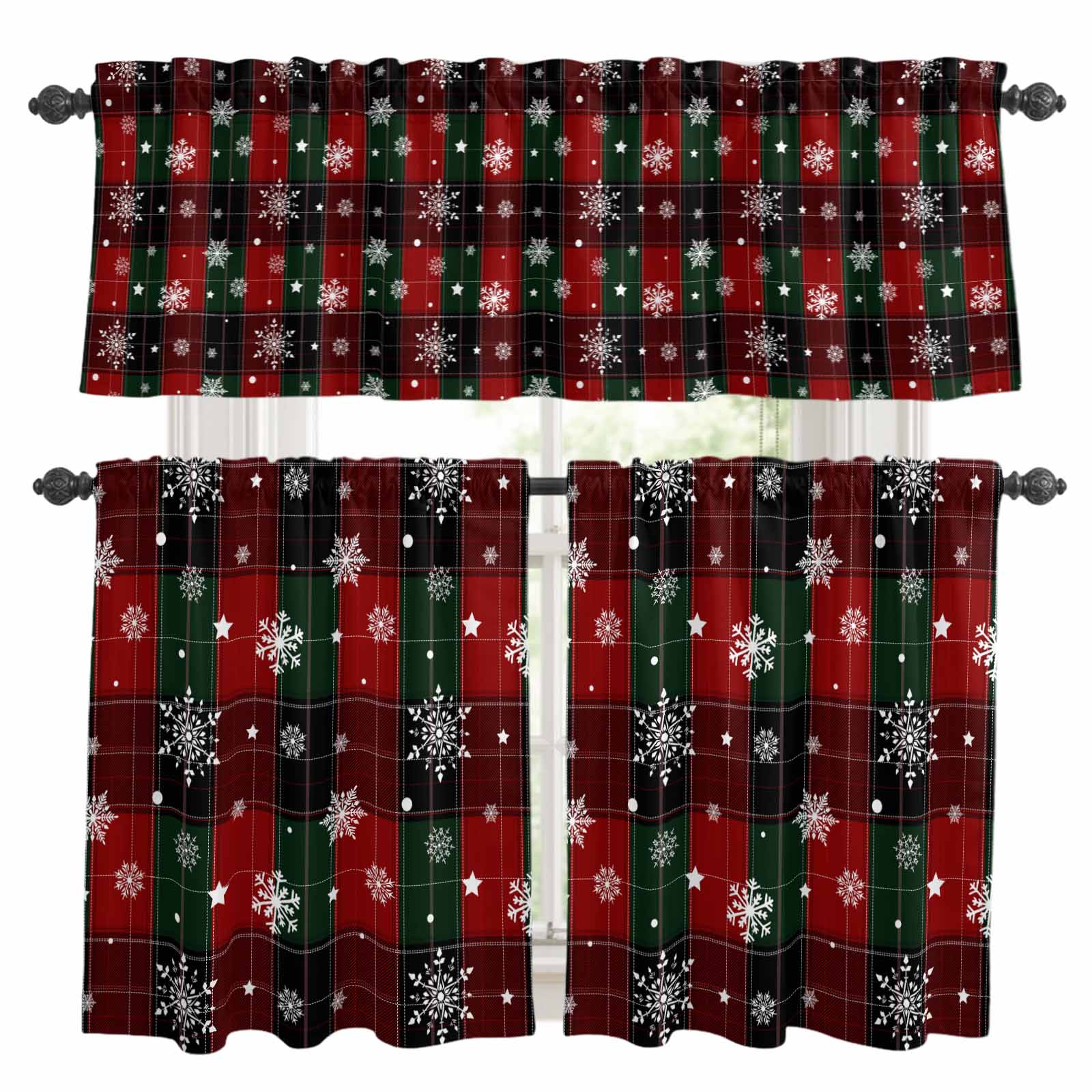3 Piece Christmas Red Green Classic Buffalo Plaid Snowflake Pattern ...
