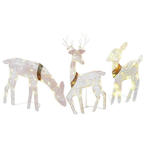 3-Piece Christmas Reindeer Decor With Led String Lights, Battery-Operated For Tabletop And Mantel