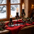 thumbnail image 1 of 3-Piece Christmas Taper Candle Holder Set, Iron Stands with Bow, Pinecone and Berry Accents for Tabletop and Mantel Decor, Green, 1 of 6
