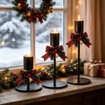 thumbnail image 1 of 3-Piece Christmas Taper Candle Holder Set, Iron Stands with Bow, Pinecone and Berry Accents for Tabletop and Mantel Decor, Red, 1 of 6