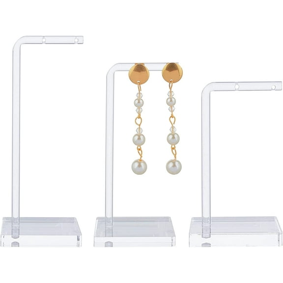 3-Piece Clear Acrylic Earring Display Stand L-Shape Jewelry Riser Tower for Retail Showcases