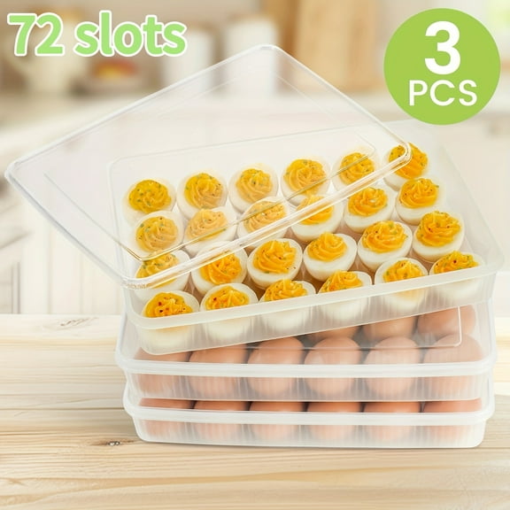3-Piece Clear Deviled Egg Carrier - Holds 72 Eggs with Lids, Portable Storage for Parties, Easter, Weddings & Camping - BPA-Free Plastic