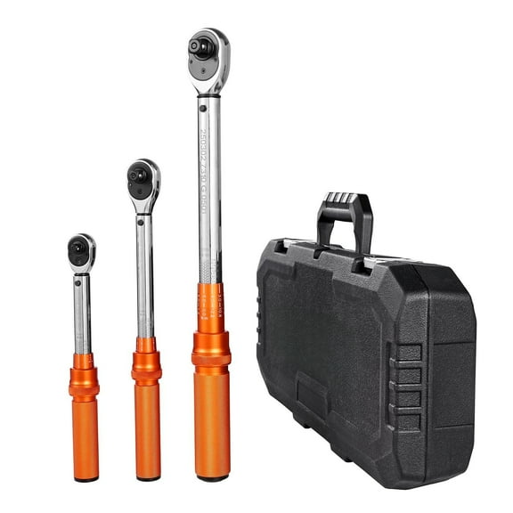 3-Piece Click Torque Wrench Set - 1/4", 3/8", 1/2" Drive Dual-Direction 72-Tooth Ratchet - Precision Adjustable Torque Wrench for Automotive, Bikes & Machinery (CR-V Steel)
