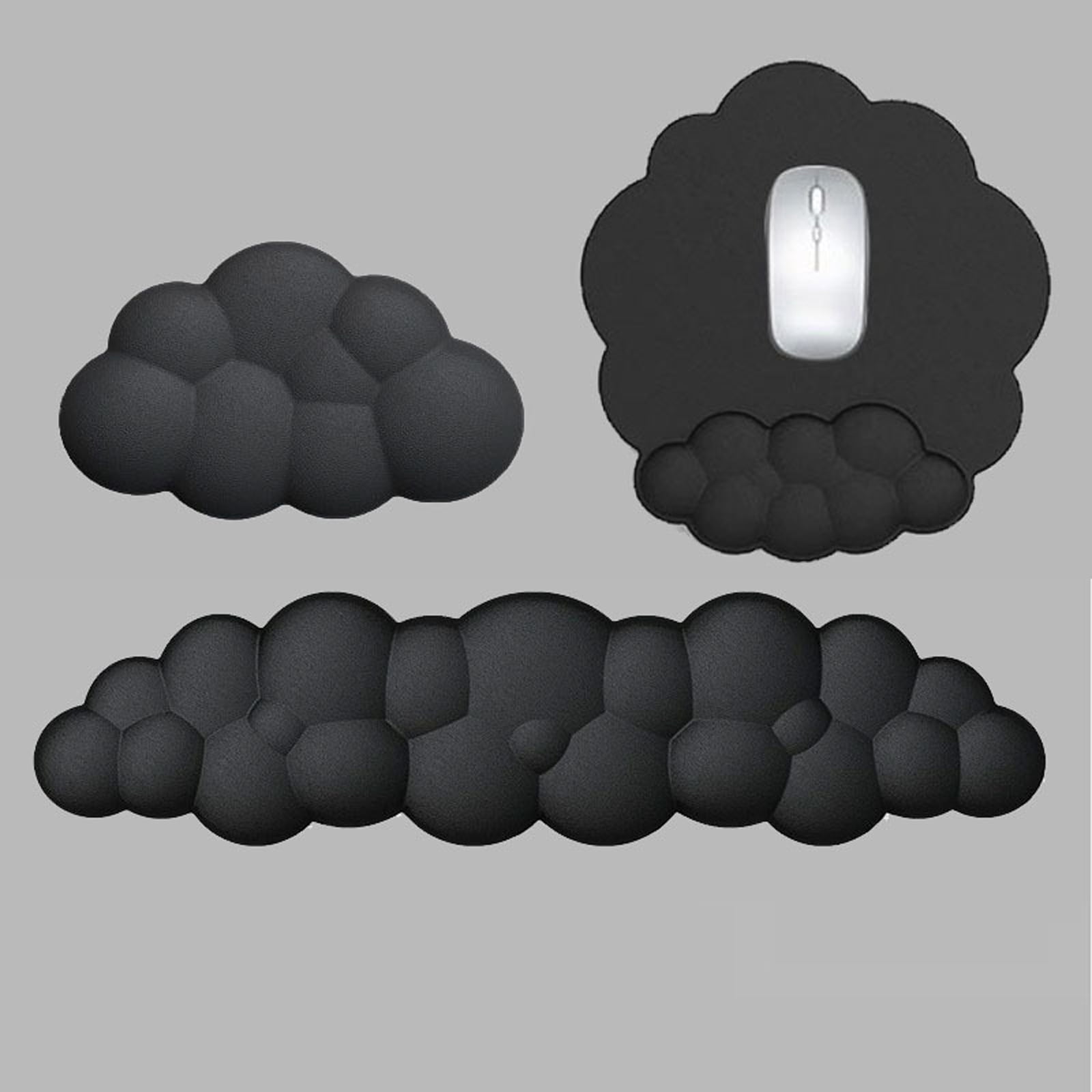 3-Piece Cloud Mouse Pad Wrist Rest Keyboard Wrist Support Set, Ergonomic Desk Accessories for Comfortable Typing & Gaming, Office Home Workstation Supplies