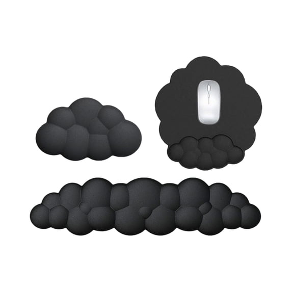 3-Piece Cloud-Shaped Mouse Pad Wrist Rest Set - Soft Memory Foam Cushion Ergonomic Support Non-Slip Rubber Base - For Office Workers Gamers Home Desktop Laptop Users Students
