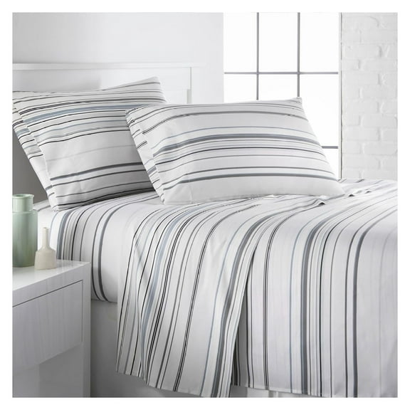 3-Piece Coastal Stripes Collection, Striped Bedding Set, Size Sheets Set, 14" Deep Pocket Fitted Sheet, Grey Size Flat Sheet, Grey Sheets, Standard Pillowcase Twin Coastal Stripe Grey