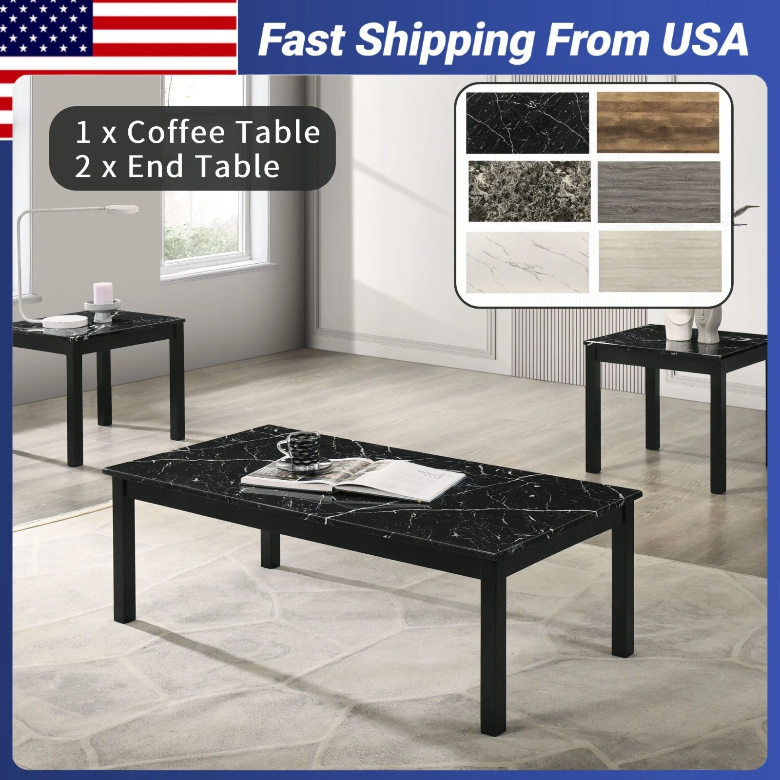 3-Piece Coffee Table Set for Living Room, End Table Set Includes 1 ...