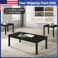 thumbnail image 1 of 3-Piece Coffee Table Set for Living Room, End Table Set Includes 1 Coffee Table and 2 End Tables Solid Table Legs Faux Marble Tabletop Wood Grain Tabletop, 1 of 3