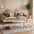 thumbnail image 1 of 3-Piece Coffee Table Set with Metal Legs, Round Coffee Table and 2PCS Square End Tables for Living Room,White & Gold, 1 of 8