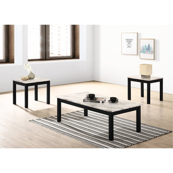 3-Piece Coffee Table Set with White and Black, Transitional Style / Versatile for Home