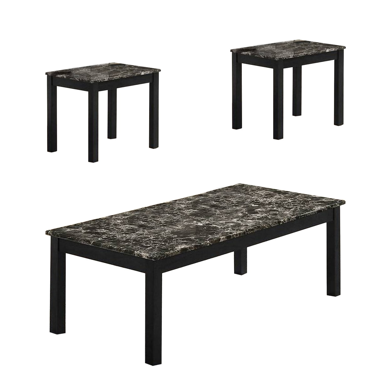 Transitional 3-Piece Faux Marble Coffee and End Table Set - Black