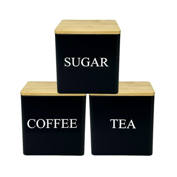 3-Piece Coffee Tea Canister Set - Airtight Kitchen Storage Jars With Secure Lids & Chalkboard Labels - Flour Container For Pantry Organization
