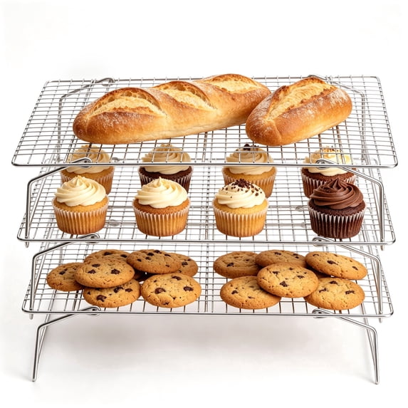 Vesteel 3-Tier Cooling Racks, Stainless Steel Stackable Grid Baking Racks, Collapsible Wire Racks for Cooking Grilling Roasting, Oven & Dishwasher Safe, 15’’ x 10’’