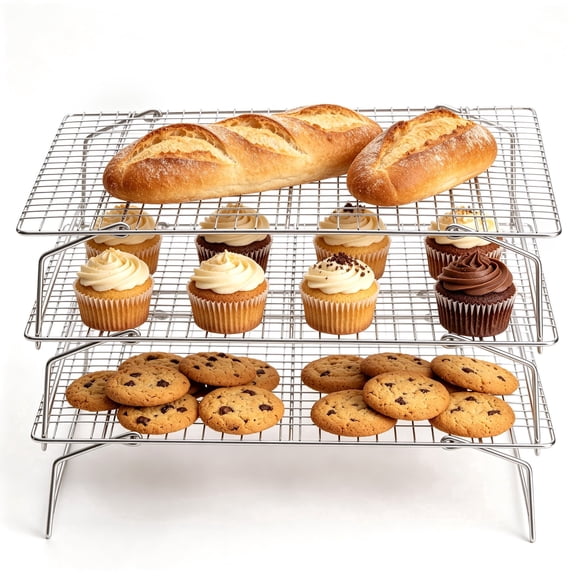 Vesteel 3-Tier Cooling Racks, Stainless Steel Stackable Grid Baking Racks, Collapsible Wire Racks for Cooking Grilling Roasting, Oven & Dishwasher Safe, 15’’ x 10’’