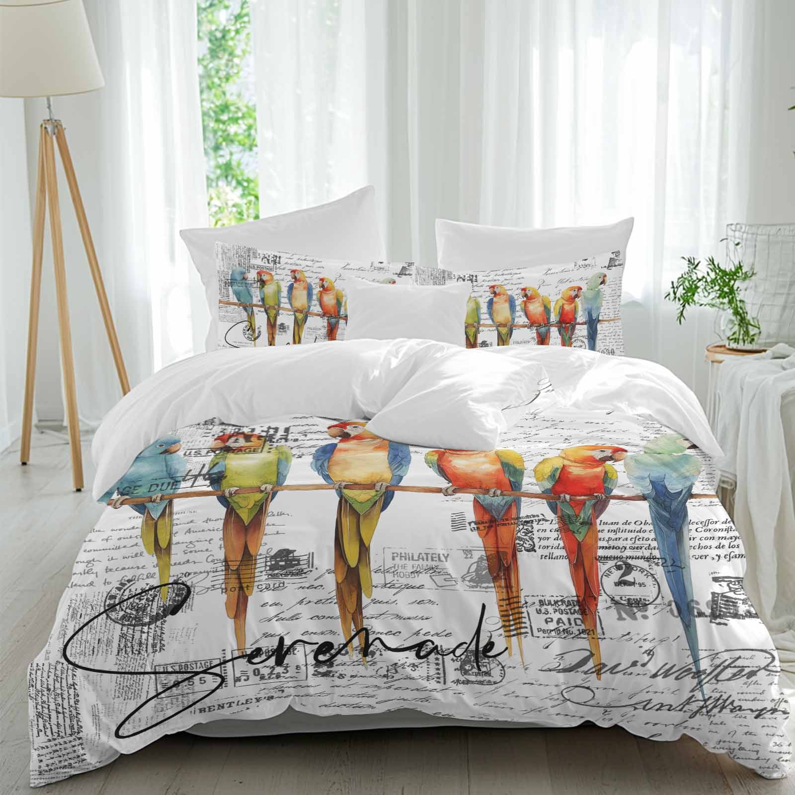 3 Piece Colorful Birds Duvet Cover Set Twin Size, Microfiber Comforter ...