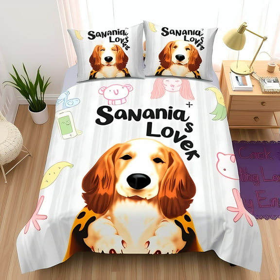 3-Piece Colorful Cartoon Dog Duvet Cover Set - Whimsical Designs with Playful Illustrations for a Cheerful Bedroom