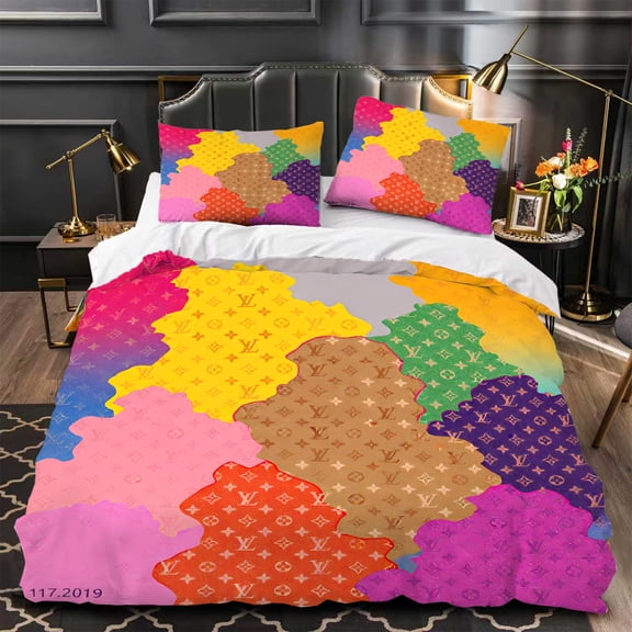 3-Piece Colorful Patchwork Duvet Cover Set with Matching Pillows Modern Bedding for Stylish Bedrooms