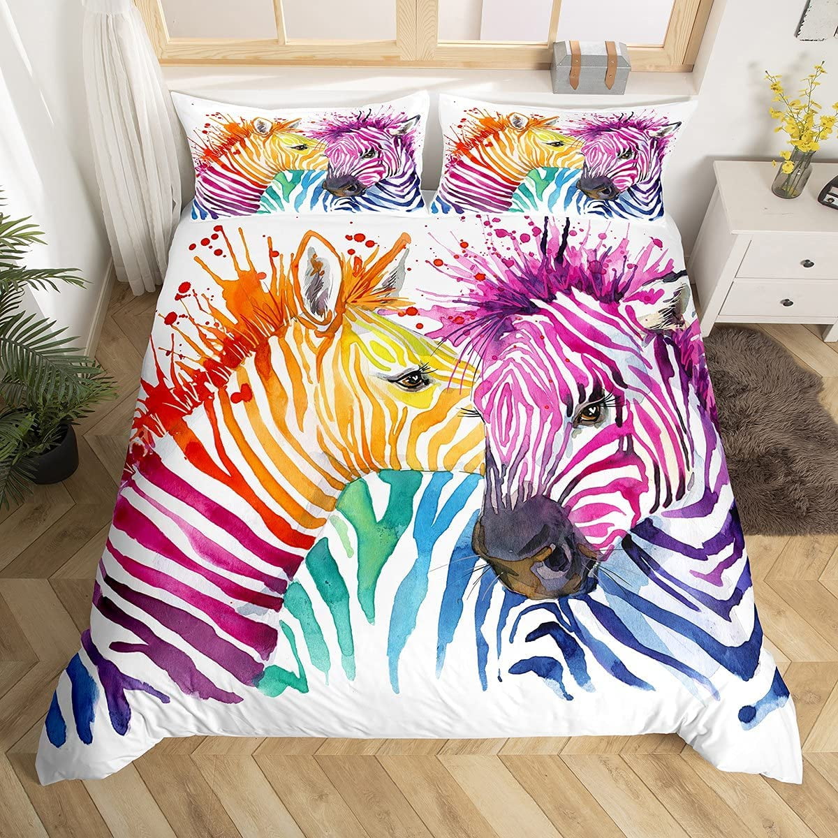 3 Piece Colorful Zebra Print Duvet Cover for Kids Girls Teens 3D