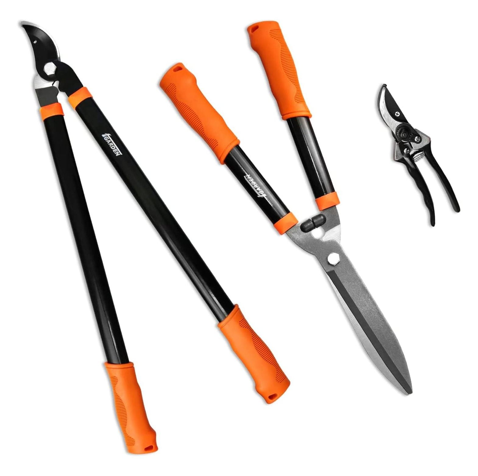 3 Piece Combo Garden Tool Set with Lopper, Hedge Shears and Pruner Shears, Tree & Shrub Care Kit Orange/Black - Walmart.com