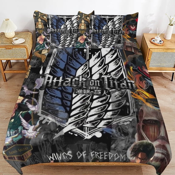 3 Piece Comfortable Bedding Set Attack on Titan Duvet Cover Twin Bed with 2 Pillowcase 102"x90"