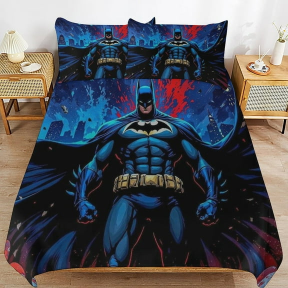 3 Piece Comfortable Bedding Set Batman Duvet Cover Twin Bed with 2 Pillowcase 79"x90"