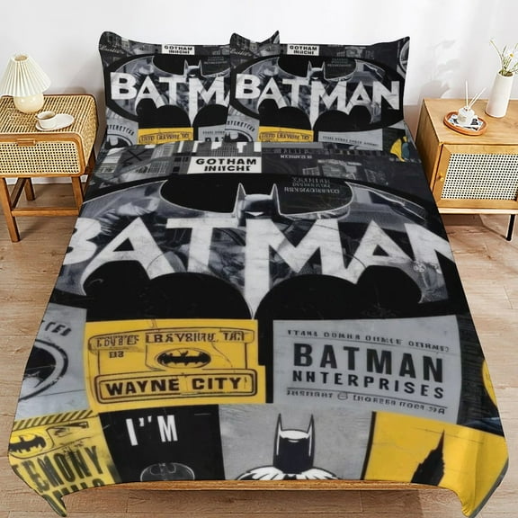3 Piece Comfortable Bedding Set Batman Duvet Cover Twin Bed with 2 Pillowcase 86"x70"