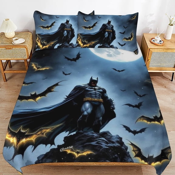 3 Piece Comfortable Bedding Set Batman Duvet Cover Twin Bed with 2 Pillowcase 86"x70"