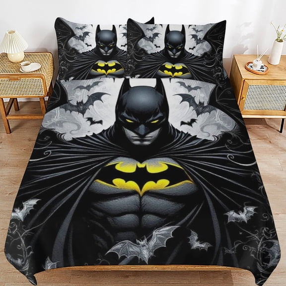 3 Piece Comfortable Bedding Set Batman Duvet Cover Twin Bed with 2 Pillowcase 90"x90"