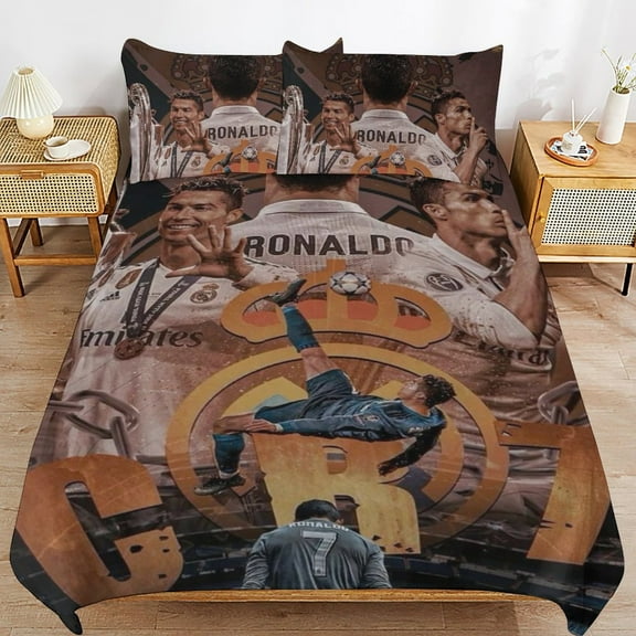3 Piece Comfortable Bedding Set Cristiano Ronaldo Duvet Cover Twin Bed with 2 Pillowcase 86"x70"
