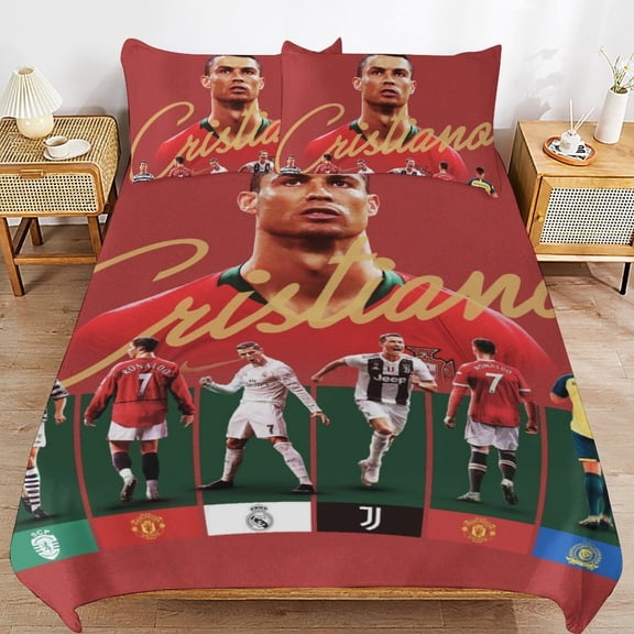3 Piece Comfortable Bedding Set Cristiano Ronaldo Duvet Cover Twin Bed with 2 Pillowcase 86"x70"