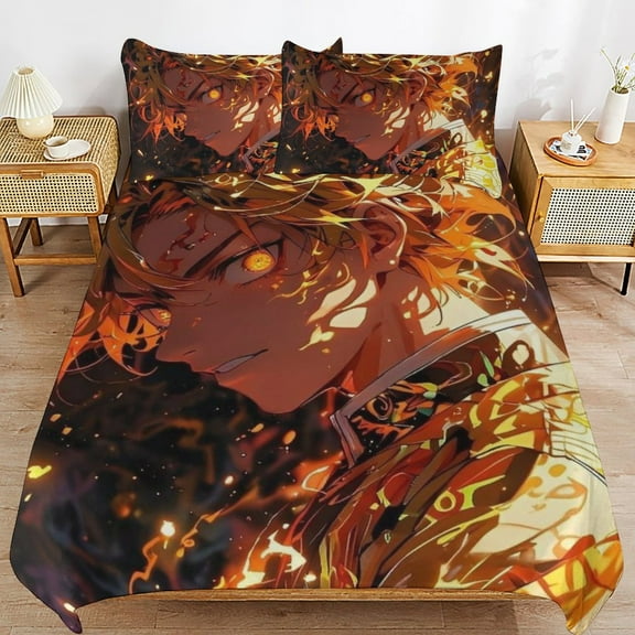 3 Piece Comfortable Bedding Set Demon Slayer Agatsuma Zenitsu Duvet Cover Twin Bed with 2 Pillowcase 90"x90"