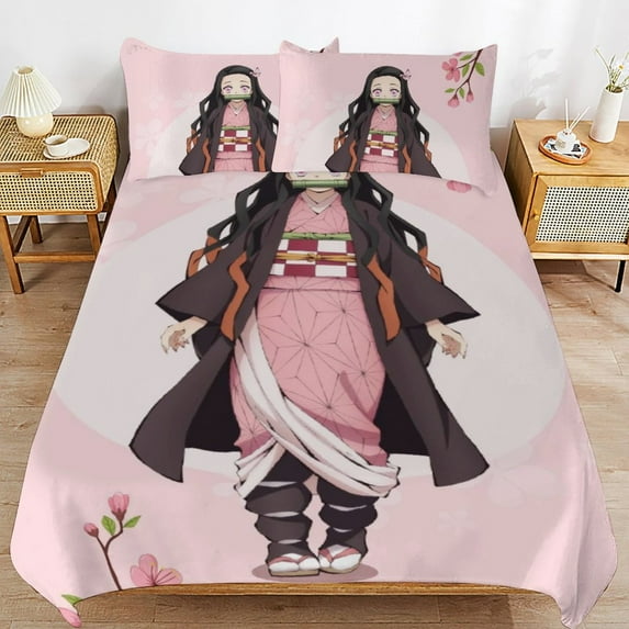 3 Piece Comfortable Bedding Set Demon Slayer Kamado Nezuko Duvet Cover Twin Bed with 2 Pillowcase 86"x70"