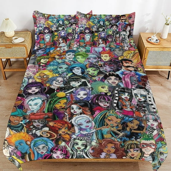 3 Piece Comfortable Bedding Set Monster High Duvet Cover Twin Bed with 2 Pillowcase 86"x70"