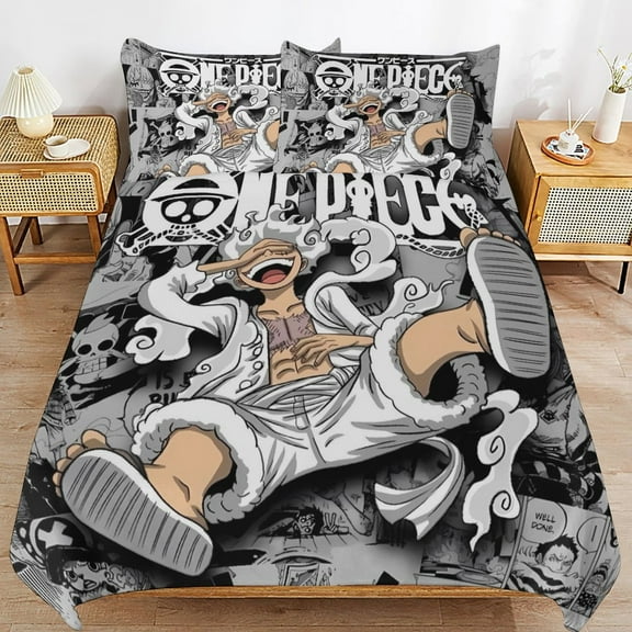 3 Piece Comfortable Bedding Set One Piece Luffy Duvet Cover Twin Bed with 2 Pillowcase 102"x90"