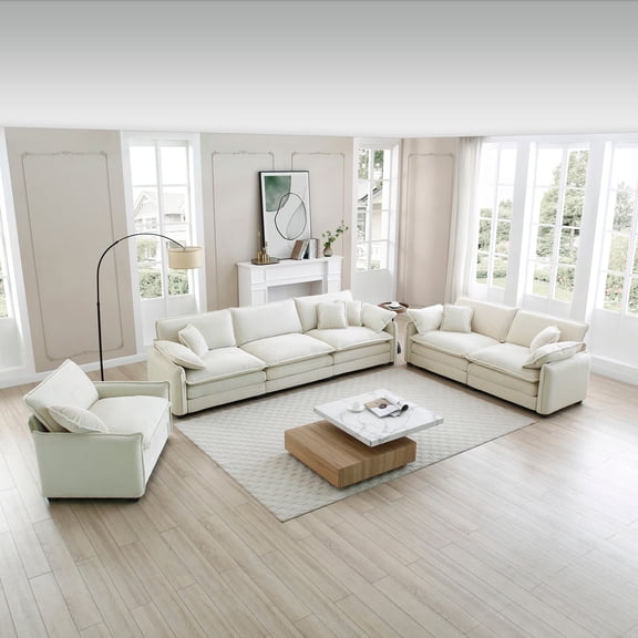 3 Piece Comfortable Oversized Sectional Sofa Set Living Room Set (Beige)