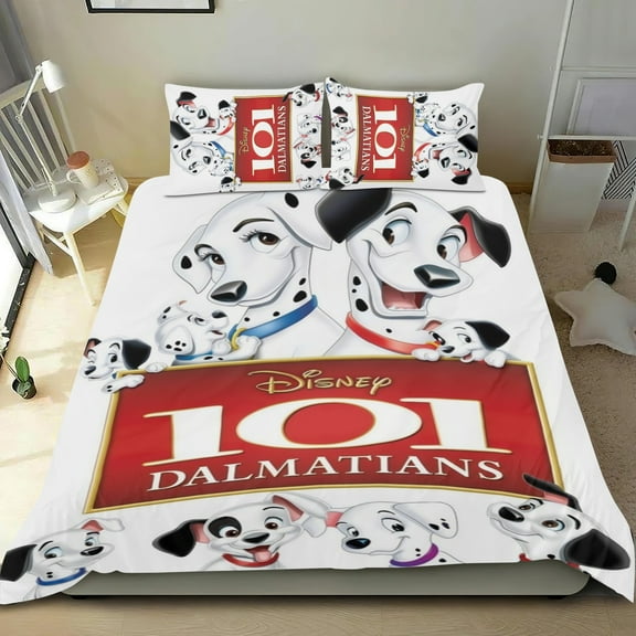 3 Piece Comforter Cover Set For 101 Dalmatians Bedding Set Cute Duvet Cover Sets Super Soft For Teens Kids Bedroom Gifts,1 Duvet Cover with 2 Pillowcases Twin