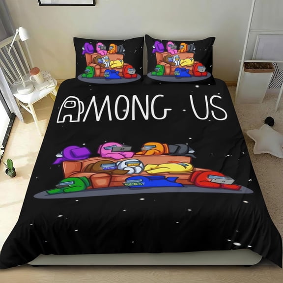 3 Piece Comforter Cover Set For Among Us Bedding Set Cute Duvet Cover Sets Super Soft Teens Bedding Set Kids Bedroom Gifts,1 Duvet Cover with 2 Pillowcases Twin