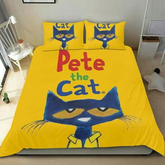 3 Piece Comforter Cover Set For Pete the Cat Duvet Cover Sets Bedding Set Cute Super Soft For Teens Kids Bedroom Gifts,1 Duvet Cover with 2 Pillowcases Twin