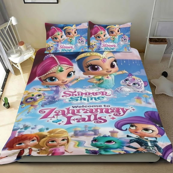 3 Piece Comforter Cover Set For Shimmer and Shine Bedding Set Cute Duvet Cover Sets Super Soft Teens Bedding Set Kids Bedroom Gifts,1 Duvet Cover with 2 Pillowcases Twin