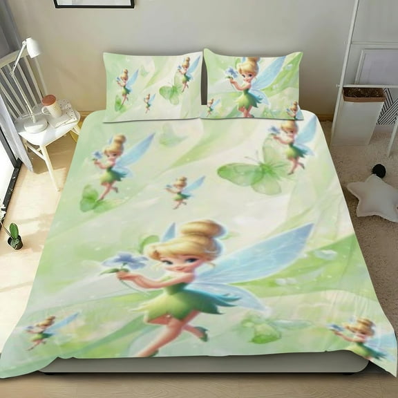 3 Piece Comforter Cover Set For Tinker Bell Bedding Set Cute Duvet Cover Sets Super Soft Teens Bedding Set Kids Bedroom Gifts,1 Duvet Cover with 2 Pillowcases Twin