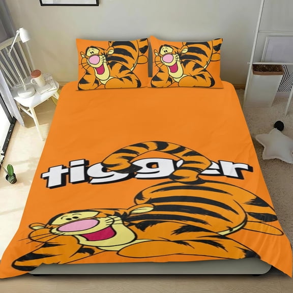 3 Piece Comforter Cover Set For Winnie the Pooh Tigger Bedding Set Cute Duvet Cover Sets Super Soft Teens Bedding Set Kids Bedroom Gifts,1 Duvet Cover with 2 Pillowcases Twin