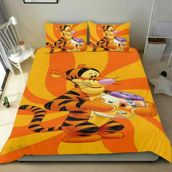 3 Piece Comforter Cover Set For Winnie the Pooh Tigger Bedding Set Cute Duvet Cover Sets Super Soft For Teens Kids Bedroom Gifts,1 Duvet Cover with 2 Pillowcases Twin