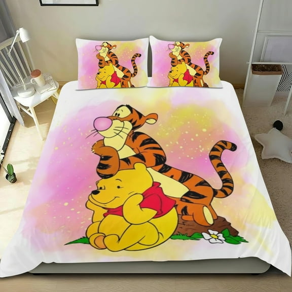 3 Piece Comforter Cover Set For Winnie the Pooh Tigger Duvet Cover Sets Bedding Set Cute Super Soft For Teens Kids Bedroom Gifts,1 Duvet Cover with 2 Pillowcases Twin