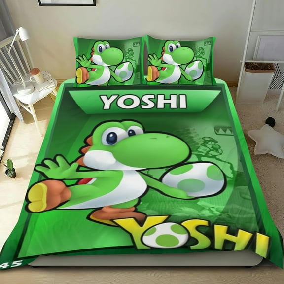 3 Piece Comforter Cover Set For Yoshi Bedding Set Cute Duvet Cover Sets Super Soft Teens Bedding Set Kids Bedroom Gifts,1 Duvet Cover with 2 Pillowcases Twin