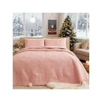 3-Piece Comforter Set - Full/Queen Olive Green Microfiber Coverlet (Leaf Pattern, 1 Quilt   2 Pillow Shams)