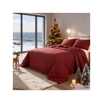 3-Piece Comforter Set - Queen/Full/King Olive Green Microfiber Quilt with Pillow Shams (All-Season Geometric)