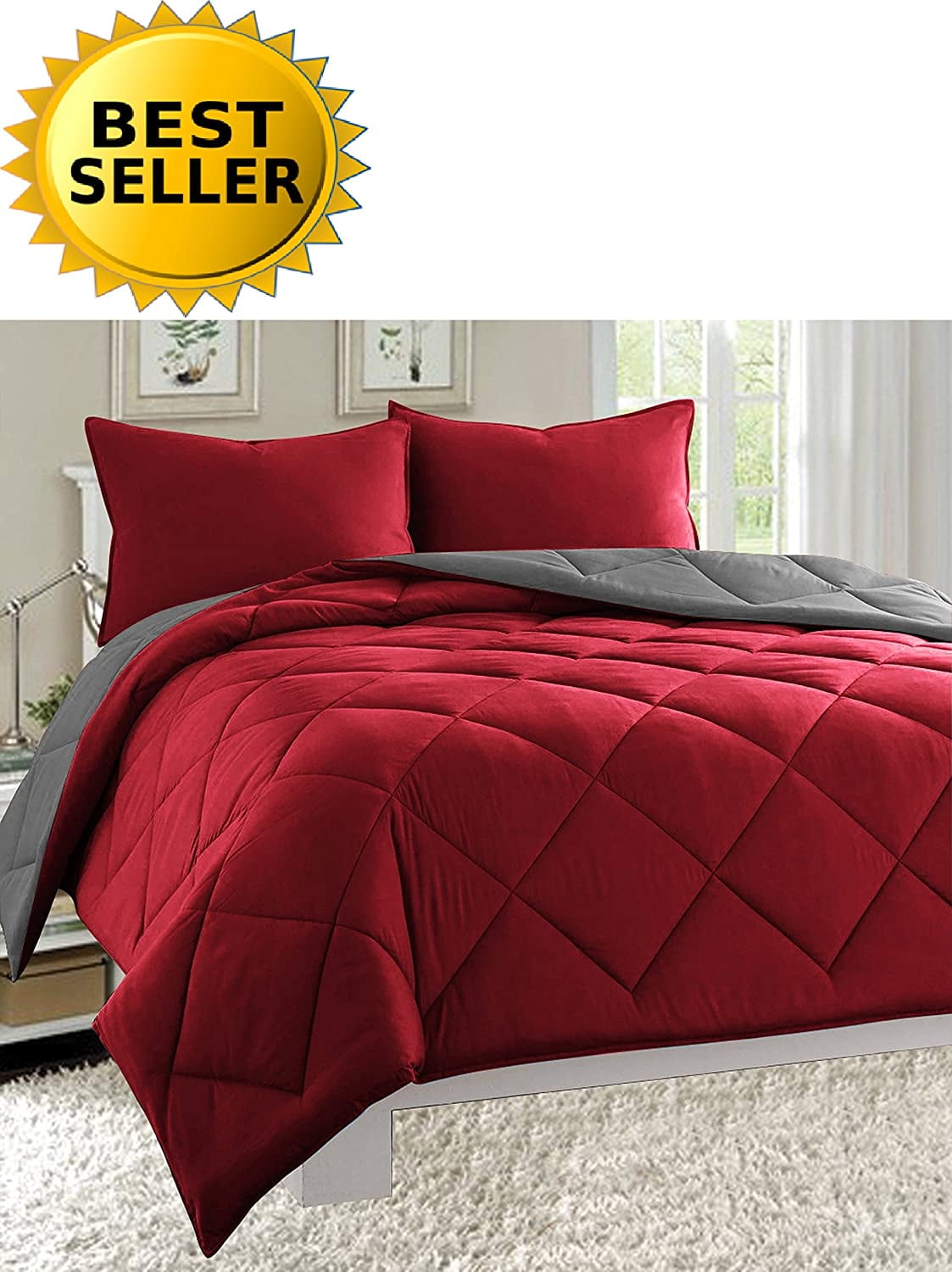 3-Piece Comforter Set - Wrinkle & Fade Resistant- Full/Queen, Black/Gray