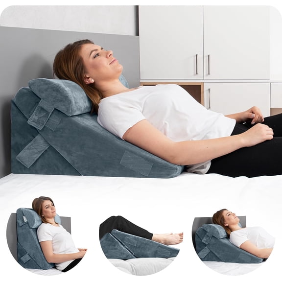 3-Piece Compact Support for Reading, Rest & Leg Elevation, Premium Odor-Free Orthopedic Bed Wedge Pillow Set, Memory Foam, Washable Cover