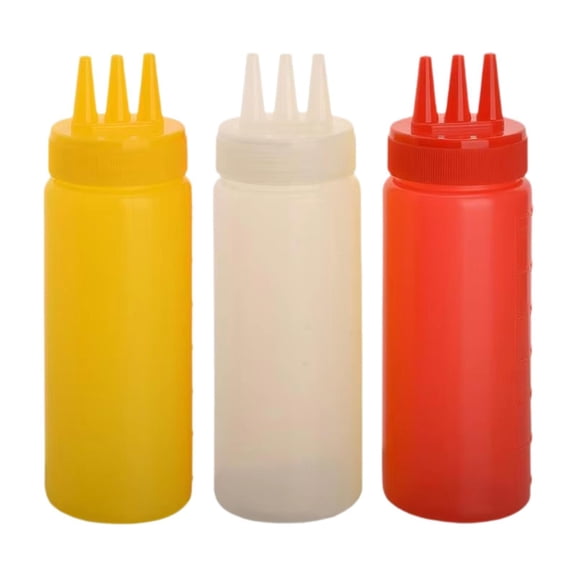 3 Piece Condiment Dispenser Bottles Refillable Large Capacity for Ketchup Mustard Syrup Dressing Home Commercial Use